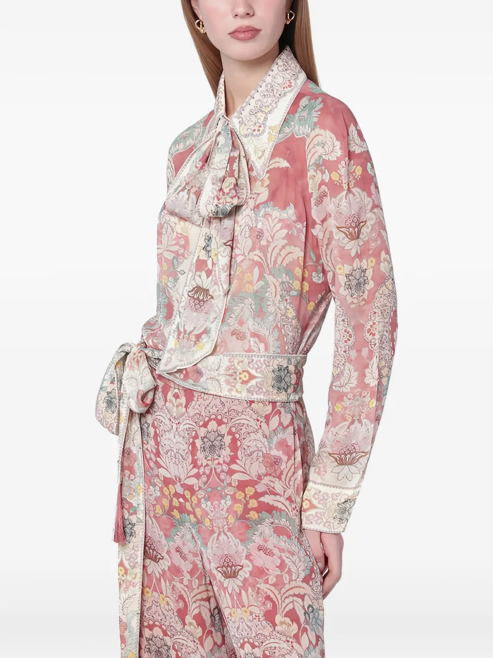 ZIMMERMANN Rebellion pussy-bow floral-print shirt - Rosa