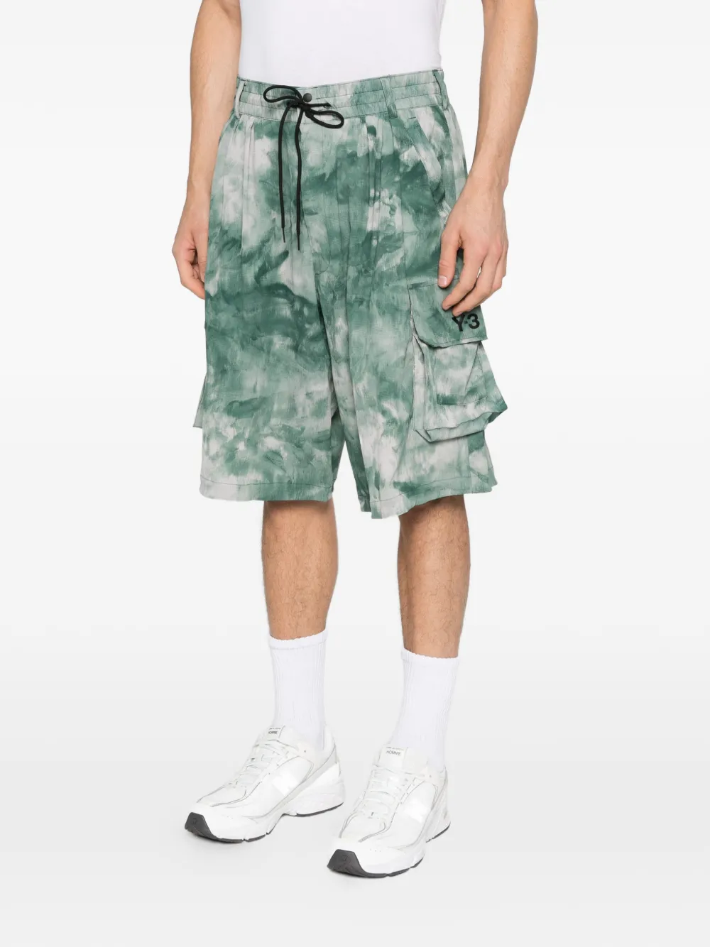 Y-3 Aop geplooide shorts met cargo zak Groen