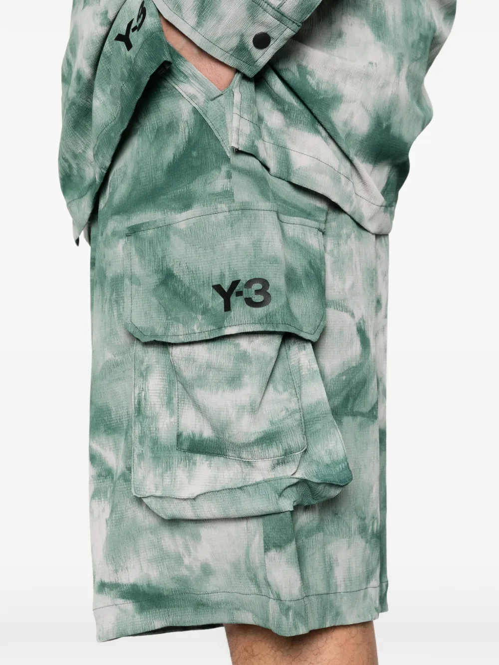 Y-3 Aop geplooide shorts met cargo zak Groen