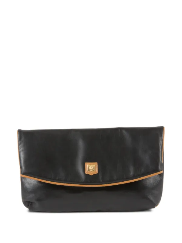 Celine Pre-owned 1990s Triomphe Leather Clutch Bag in Black