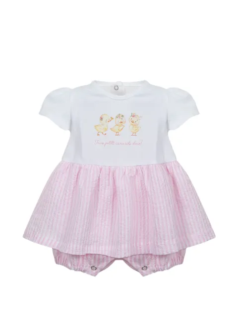Lapin House duck-print striped romper