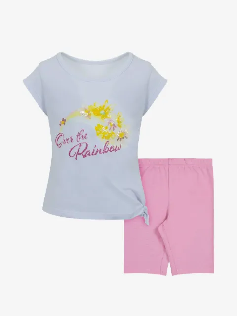 Lapin House floral-print side-knot shorts set
