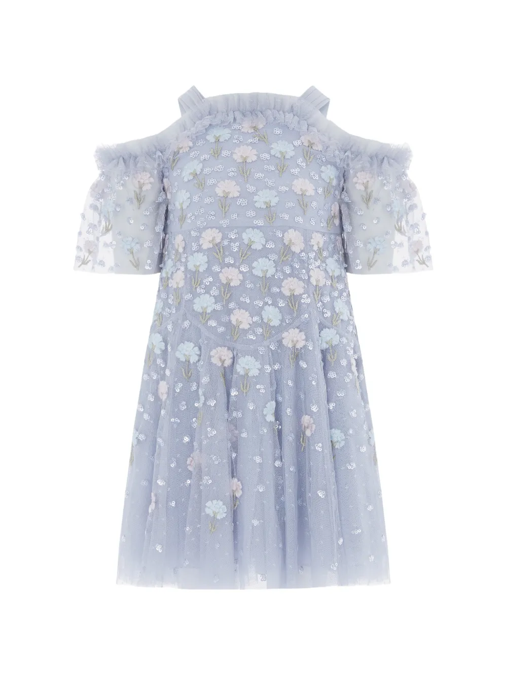 NEEDLE & THREAD KIDS floral embellished cold-shoulders party dress - Blu