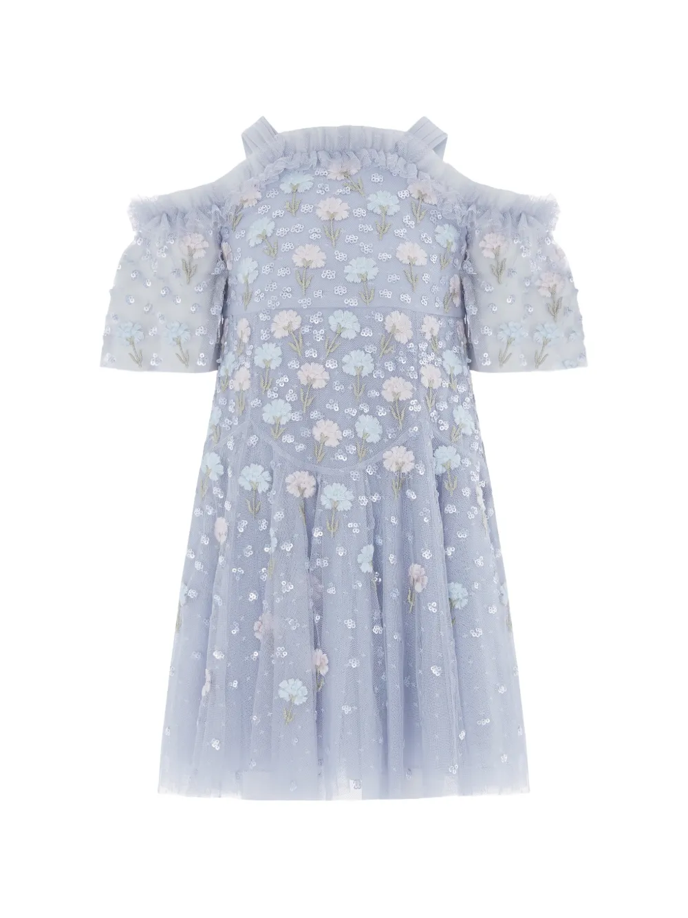 NEEDLE & THREAD KIDS floral embellished cold-shoulders party dress - Blu