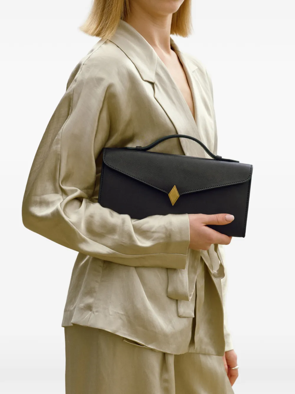 Métier Edge Diamond-embellishment Clutch Bag in Black, view 2