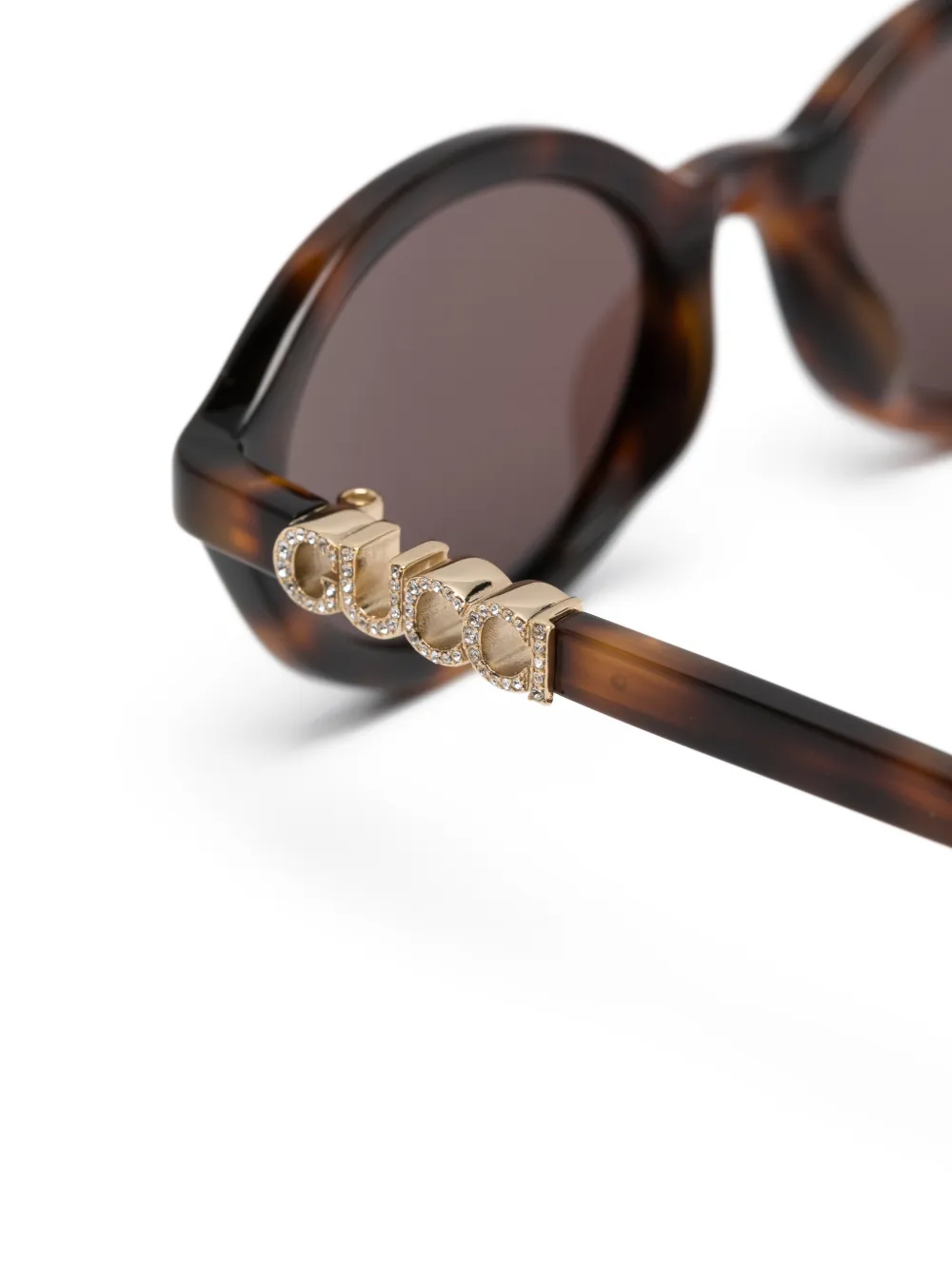  Gucci Eyewear Oval Crystal Sunglasses - Brown 
