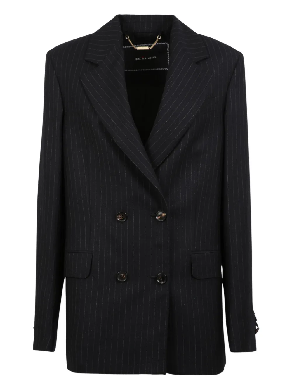 Kiton Blazer met krijtstreep en dubbele rij knopen Zwart