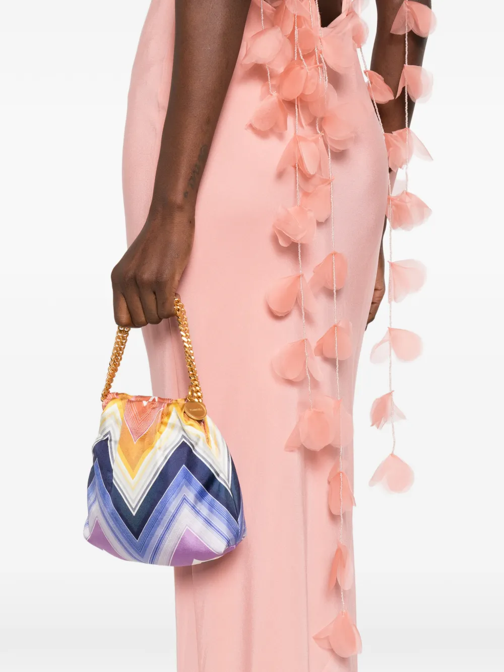  Missoni Wave Silk Drawstring Chain Tote Bag - Blue 