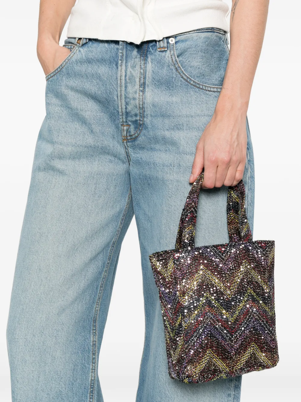  Missoni Mini Caperdoni Sequin Chevron Tote Bag - Black 