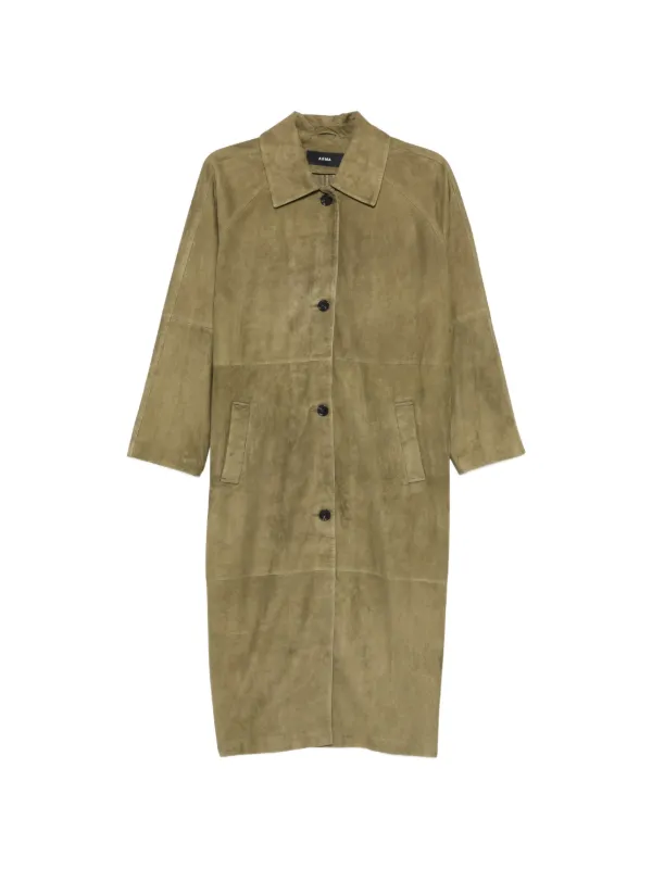 Arma Judy Button Suede Coat in Green