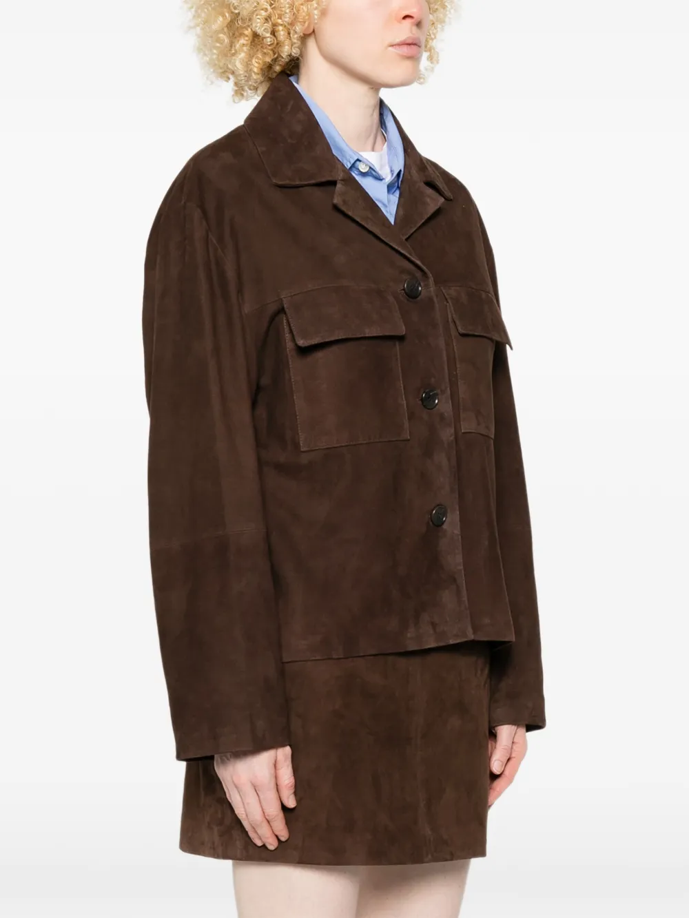  Arma Flore Flap-pocket Suede Jacket - Brown 