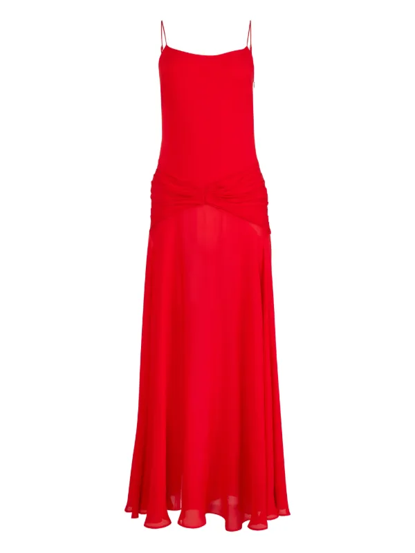 Fleur Du Mal Nina Gathered spaghetti-strap Maxi Dress | Red | FARFETCH