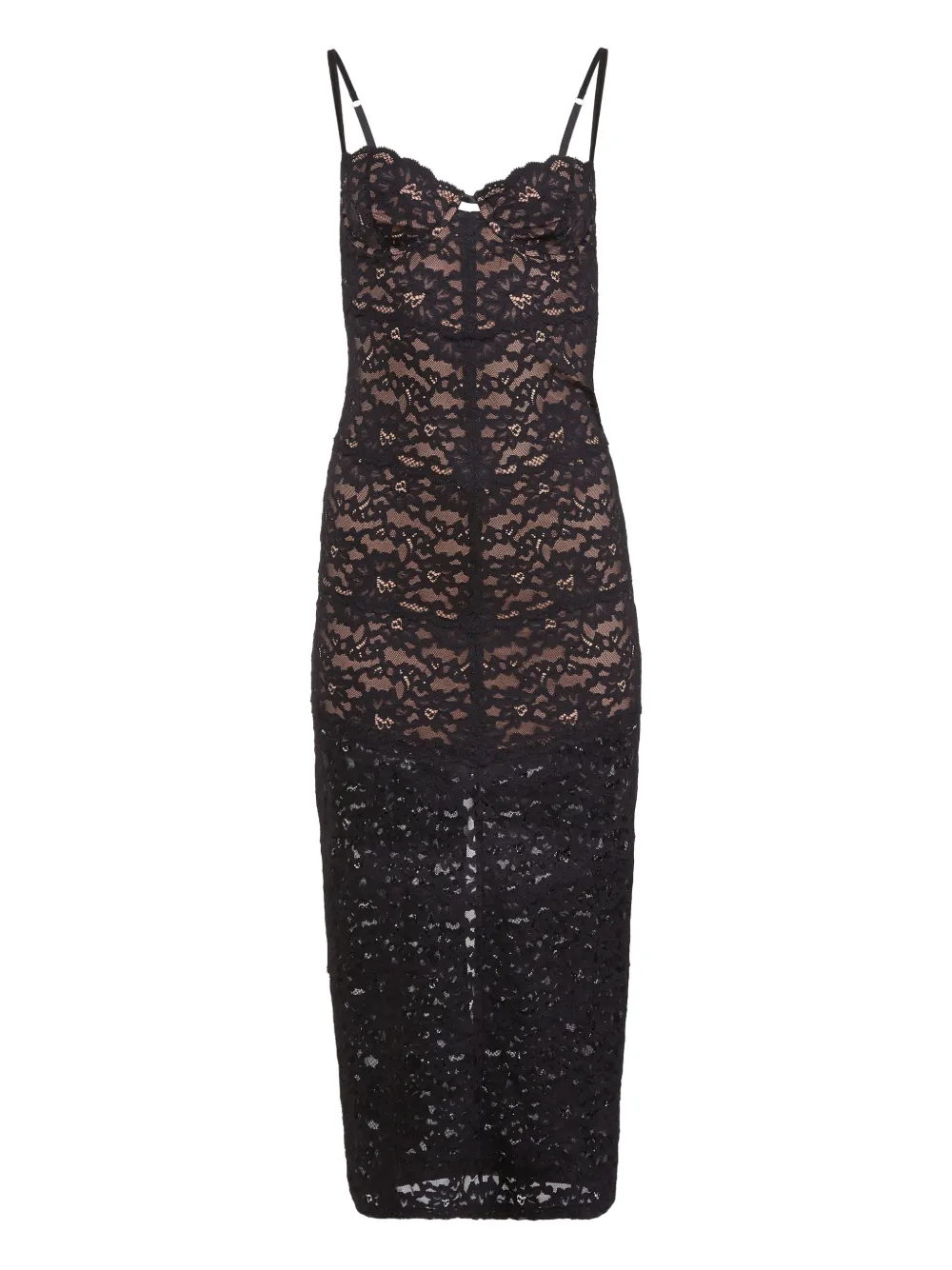 Fleur Du Mal Charlotte lace slip midi dress - Nero