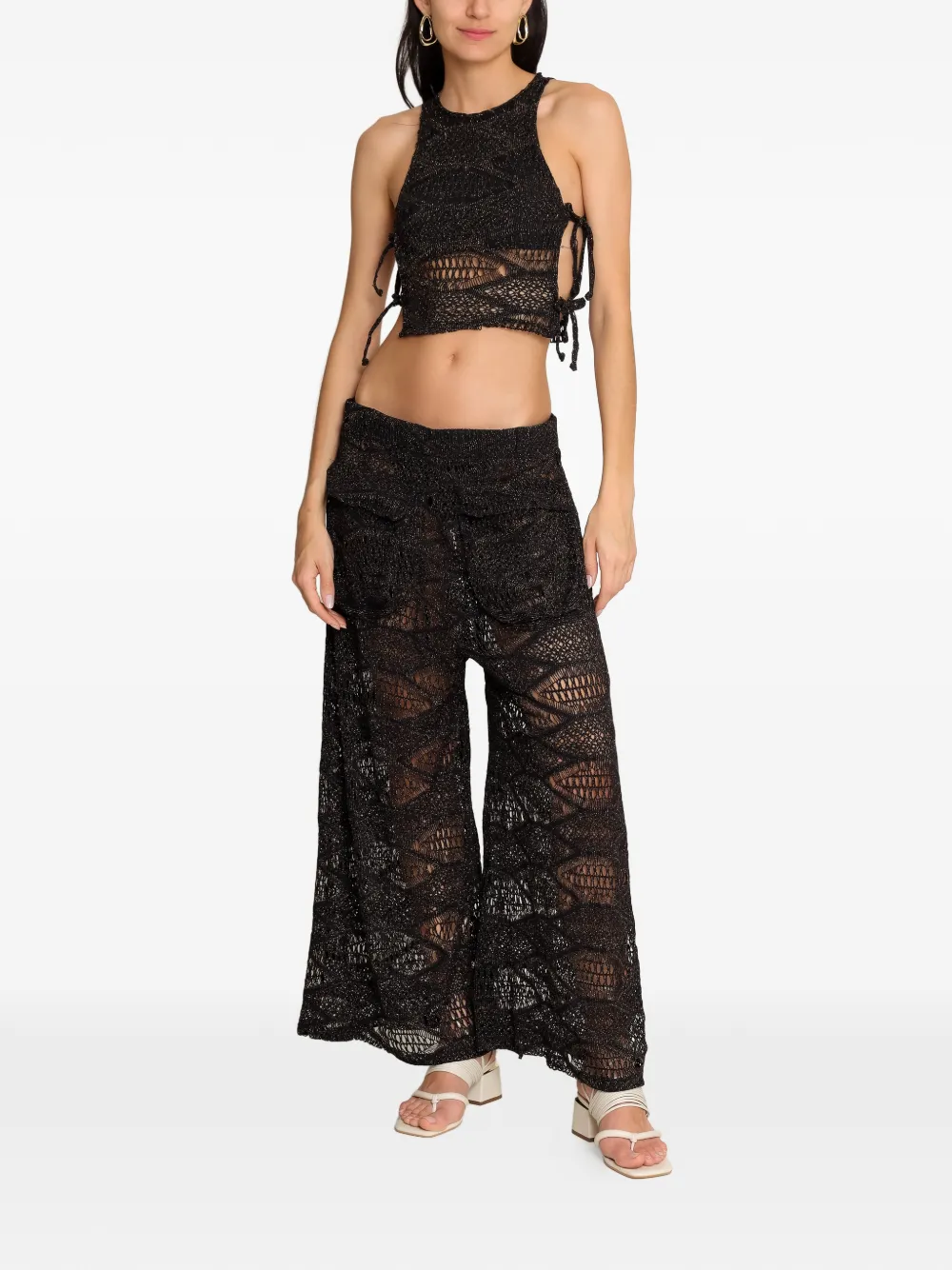 Amir Slama x Jade Picon crochet pocket palazzo pants - Zwart