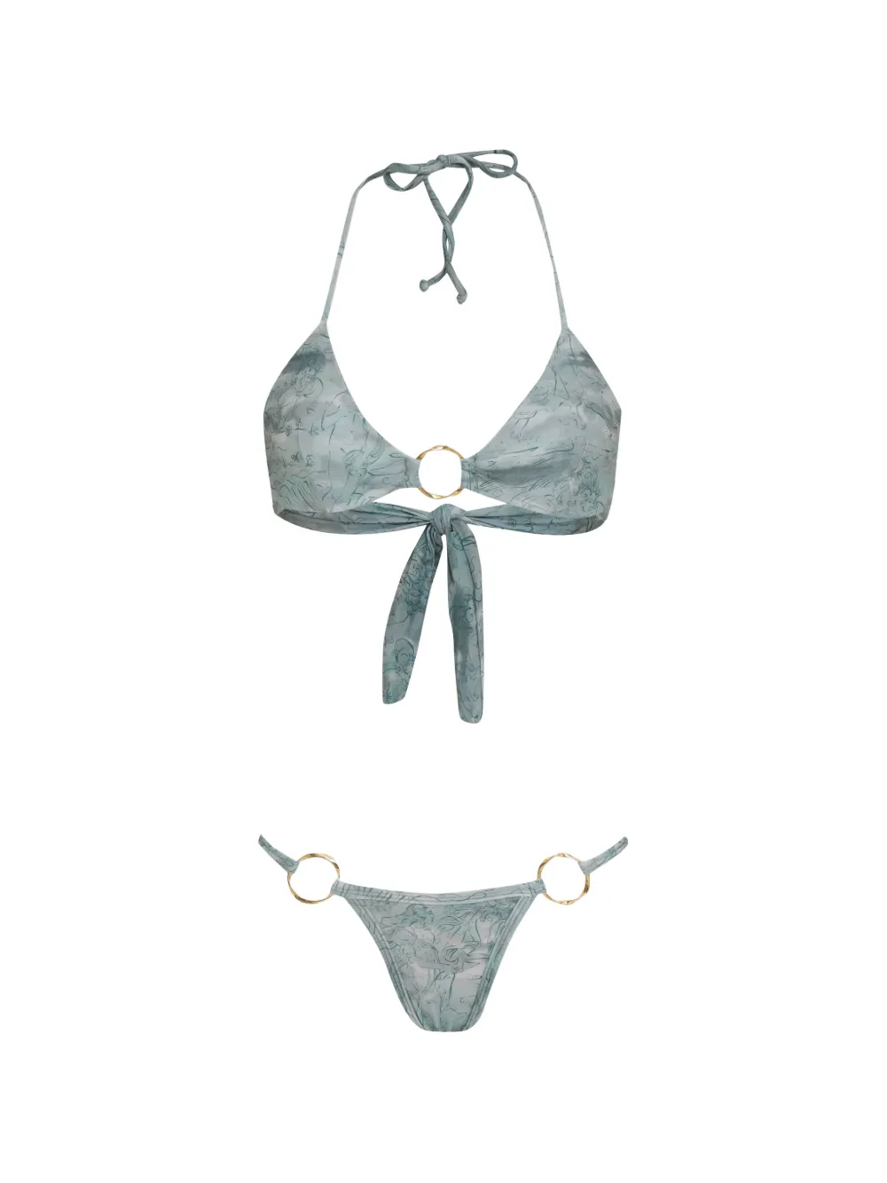 Amir Slama ring-detail floral-print swimsuit - Blau