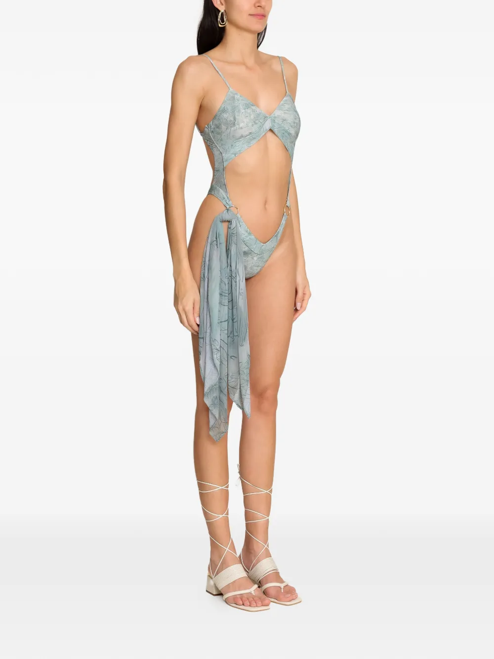 Amir Slama x Jade Picon badpak met uitgesneden bloemen Blauw