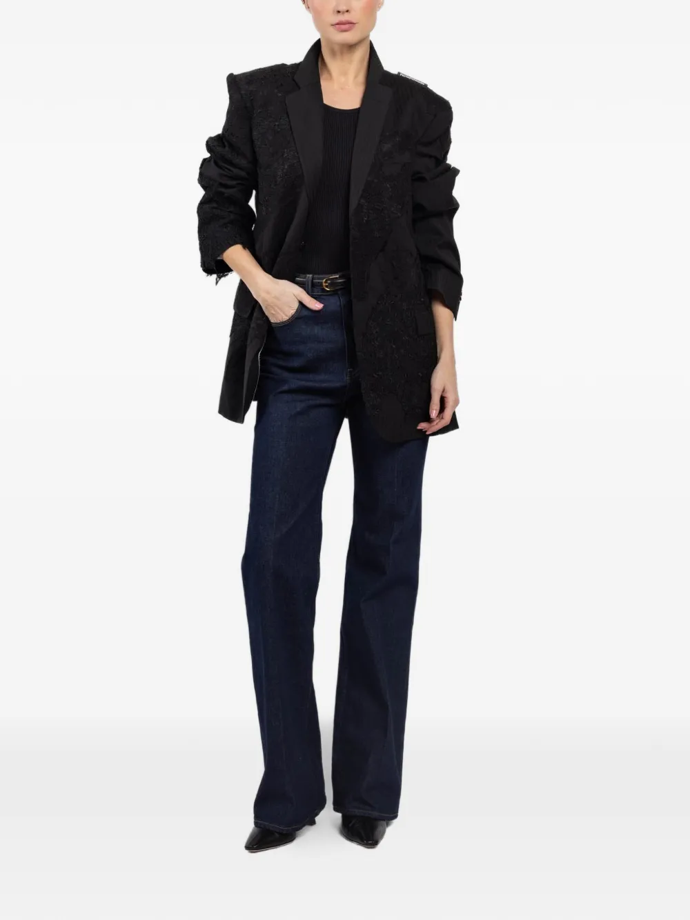  1/off Lace Single-breasted Blazer - Black 