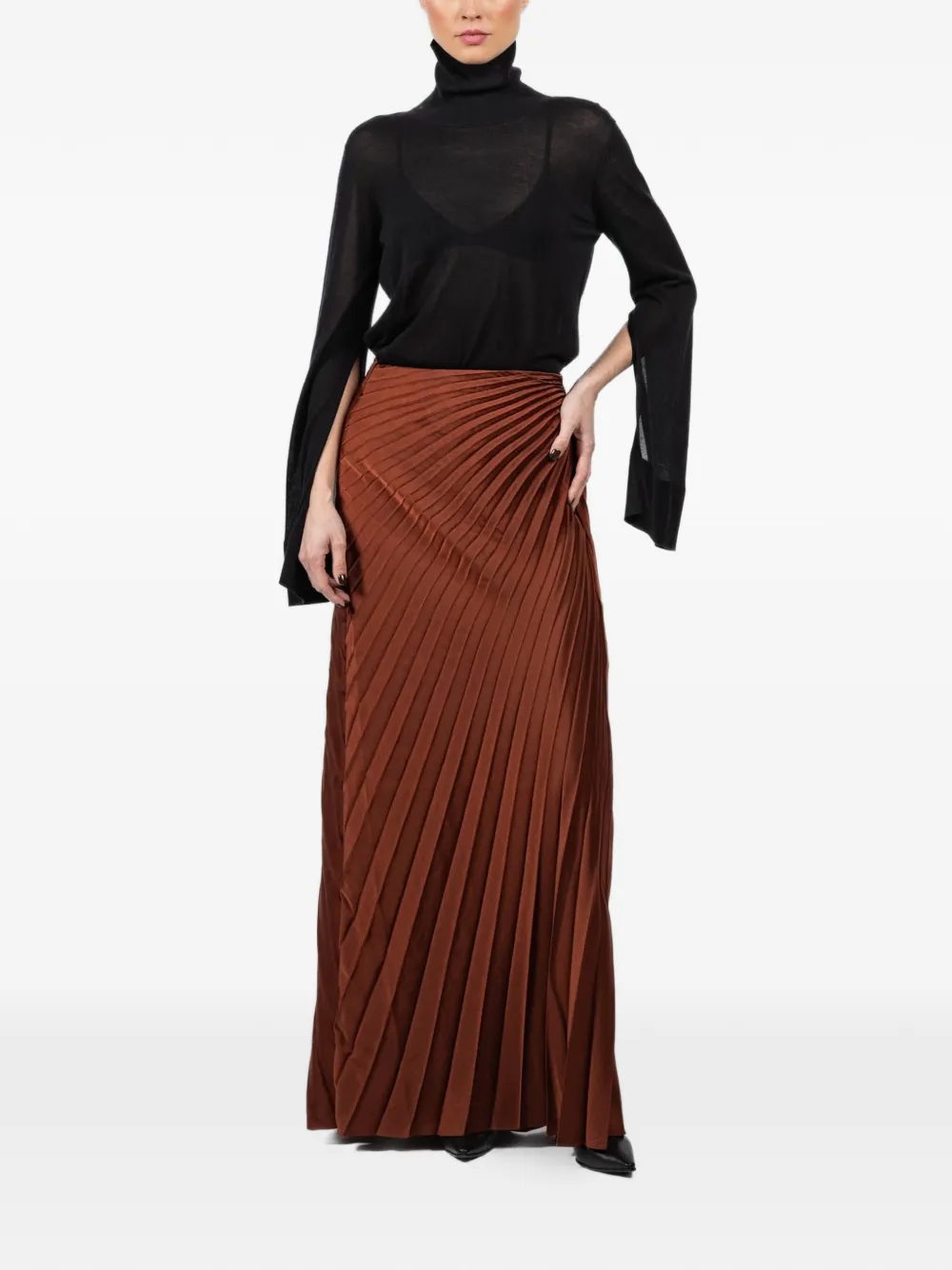 A.L.C. Pleated Maxi Straight Skirt in Brown, view 2