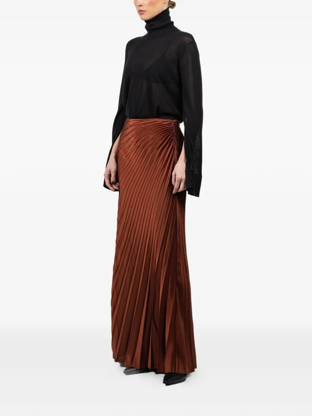 A.L.C. Pleated Maxi Straight Skirt in Brown, view 3