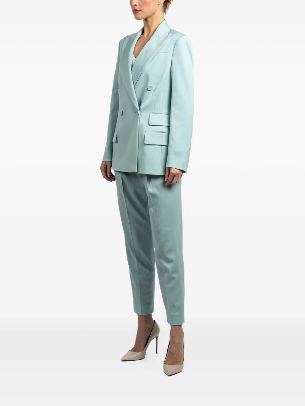 Another Tomorrow Double-breasted Blazer In Blue