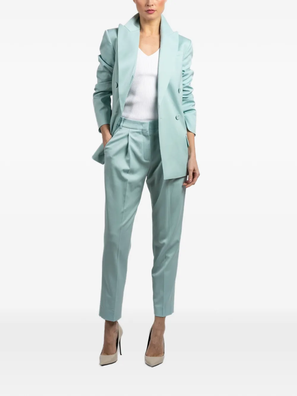 Another Tomorrow Double-breasted Blazer In Blue