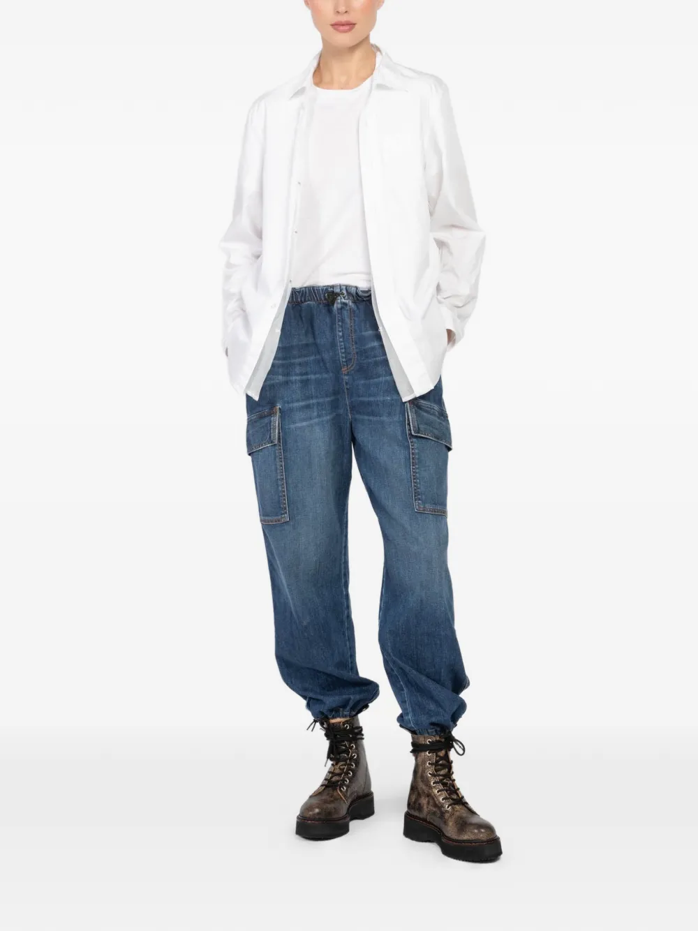 ASKK NY elasticated cargo cropped trousers - Blauw