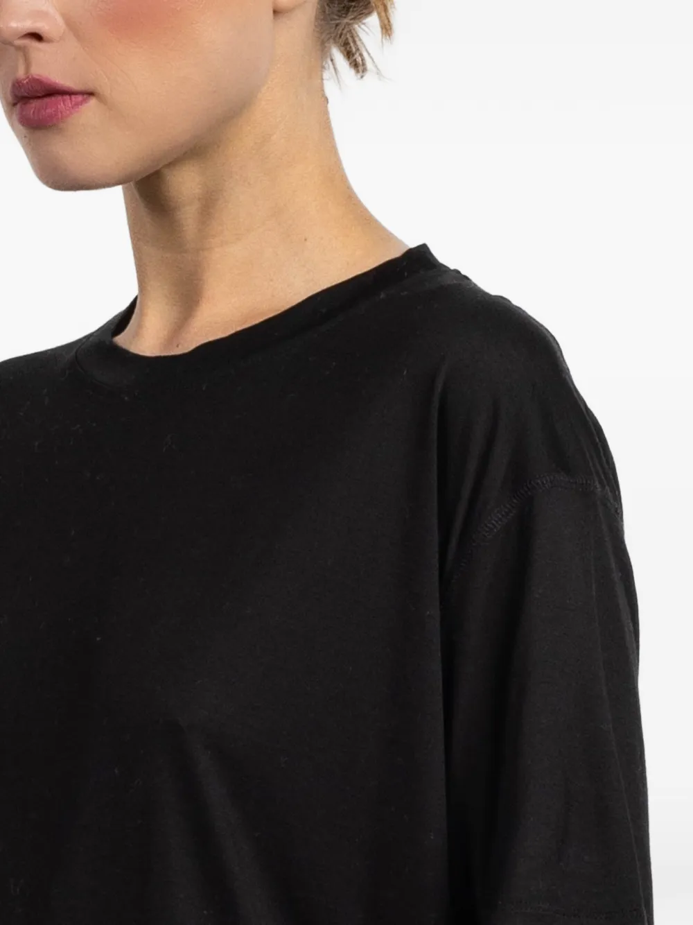Another Tomorrow T-shirt met ronde hals Zwart