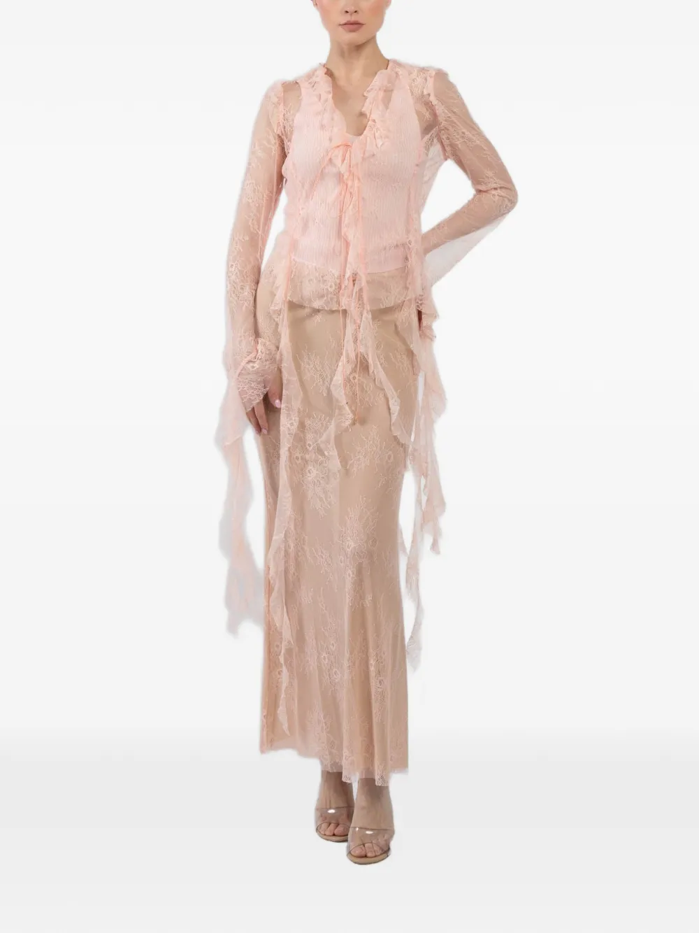 BANANHOT Alana lace ruffled shirt - Roze