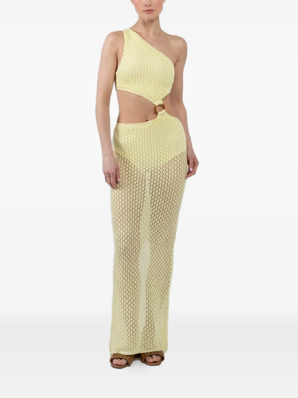 BANANHOT one-shoulder ring-detail midi dress - Geel