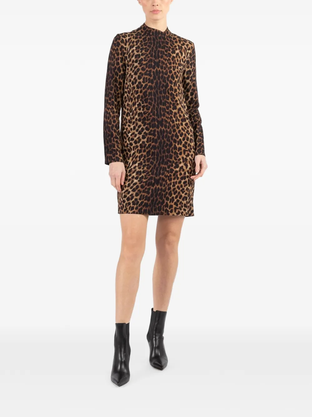 Michael Kors Collection mock-neck cheetah-print mini dress - Marrone
