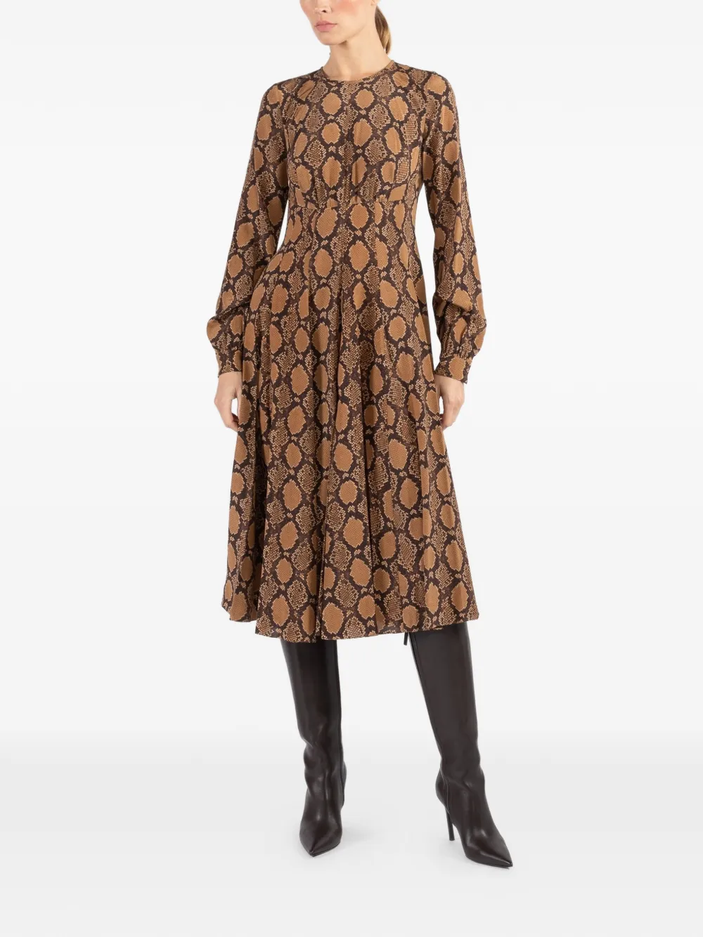 Michael Kors Collection long-sleeve flared midi dress - Marrone