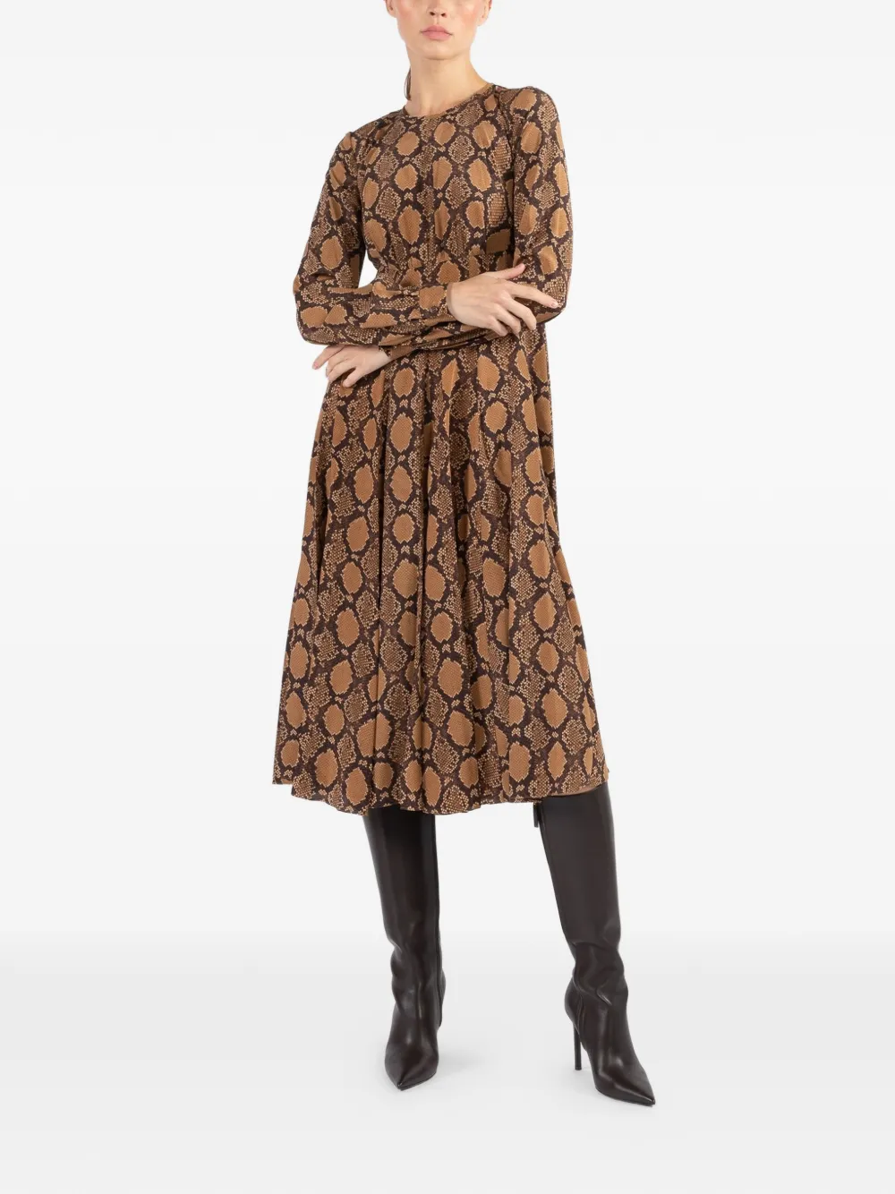 Michael Kors Collection long-sleeve flared midi dress - Bruin