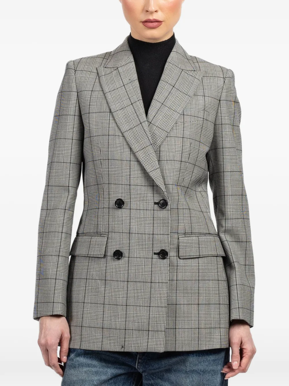 Nili Lotan plaid-pattern double-breasted blazer - Grey