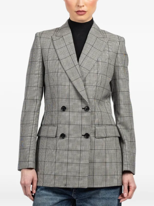 Nili Lotan Plaid-pattern Double-breasted Blazer in Grey