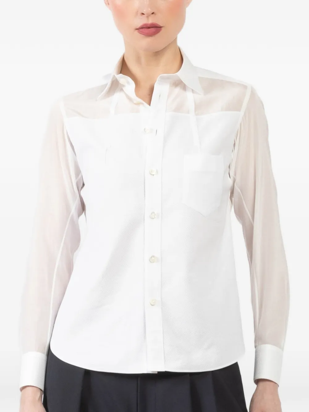 Shiro Sakai sheer pocket shirt - White