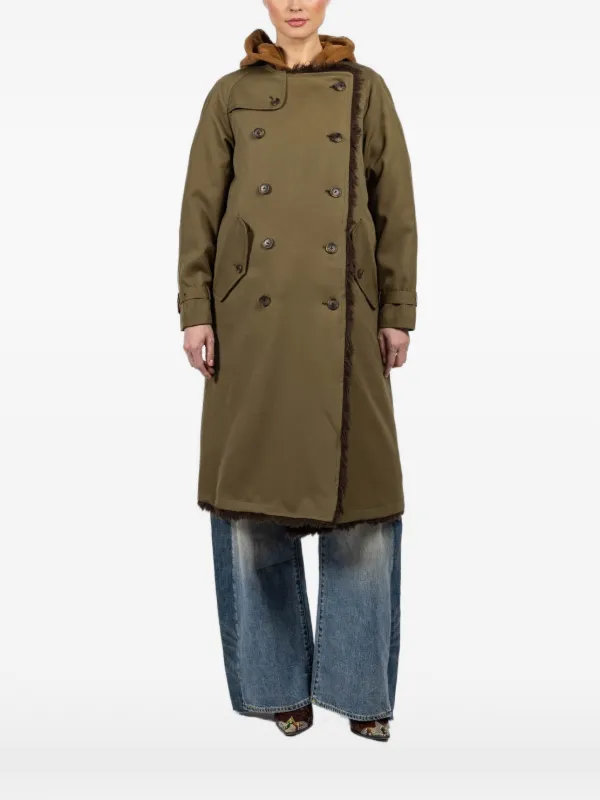 R13 Reversible Hooded Trench Coat in Green