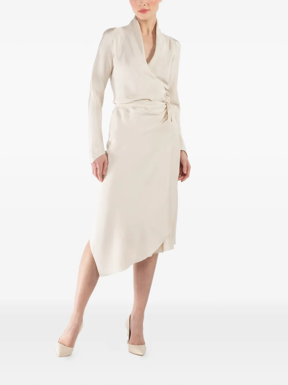 Peter Cohen Victor long-sleeve wrap midi dress - Toni neutri