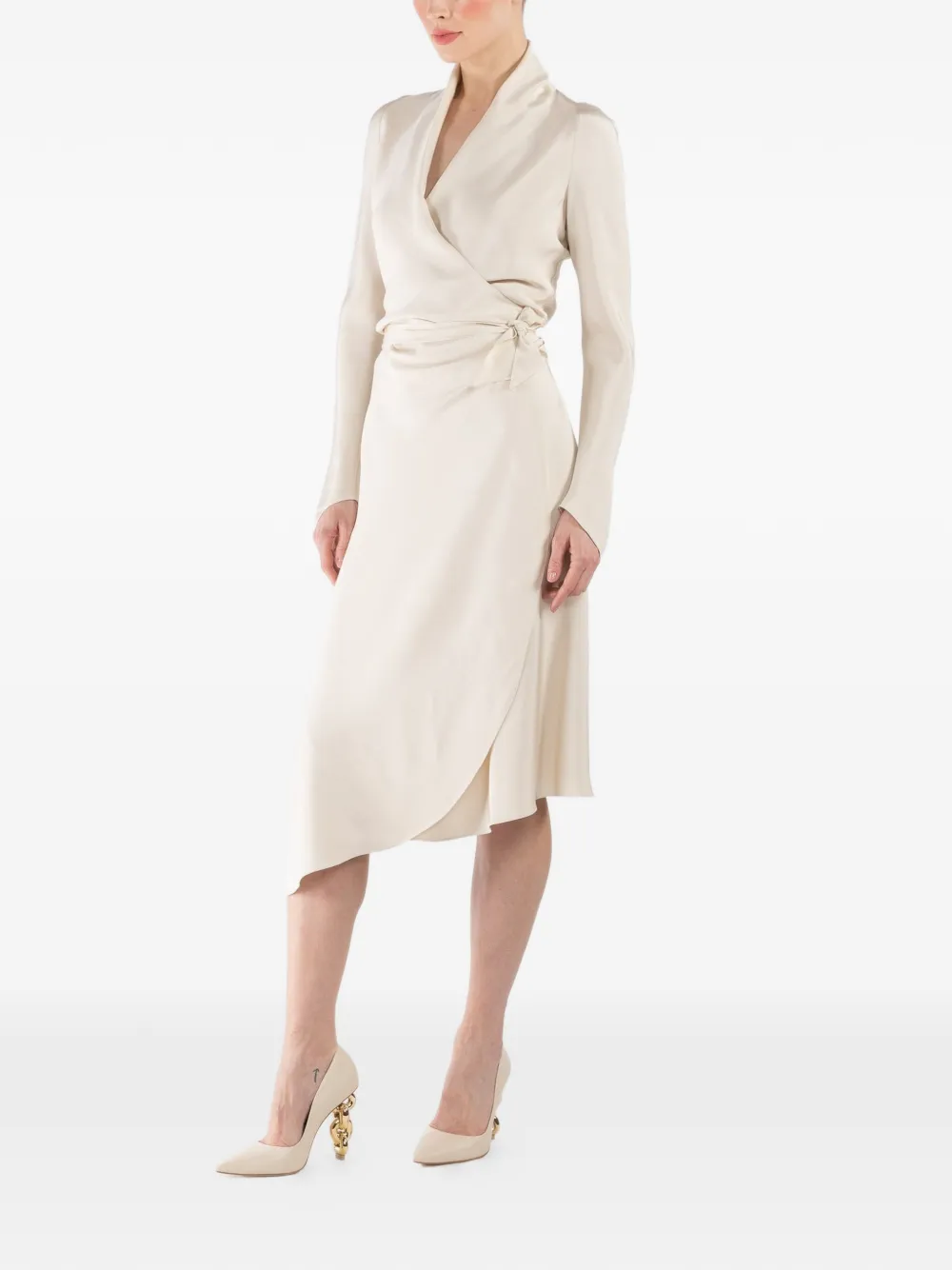 Peter Cohen Victor long-sleeve wrap midi dress - Beige