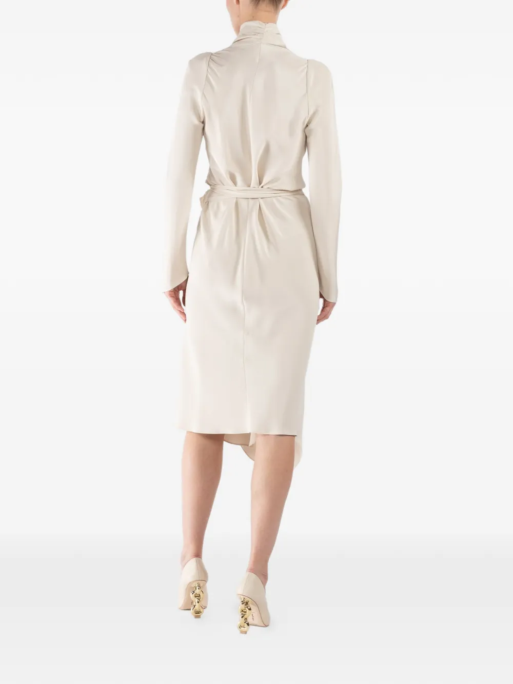 Peter Cohen Victor midi-wikkeljurk met lange mouwen Beige