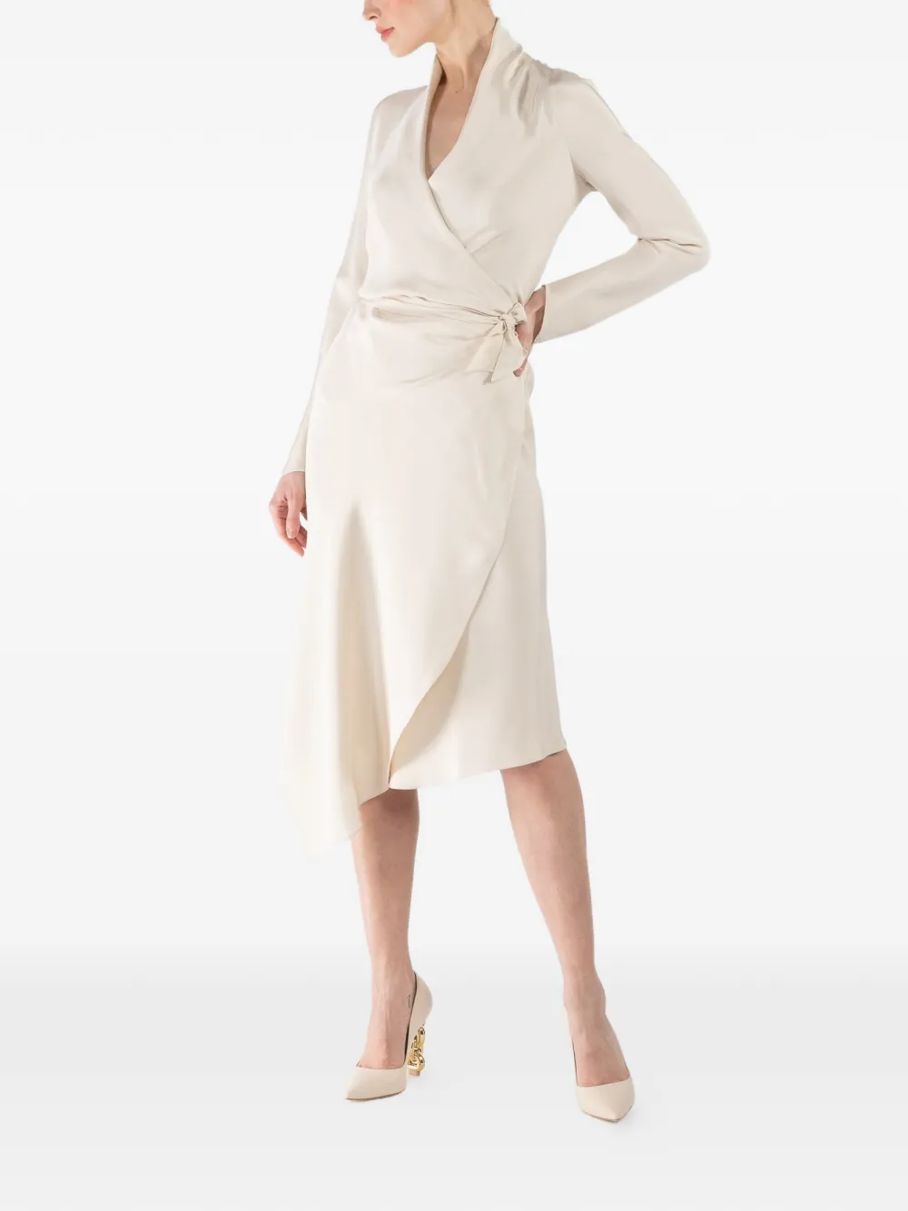  Peter Cohen Victor Long-sleeve Wrap Midi Dress - Neutrals 