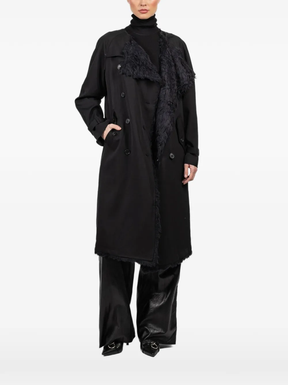 R13 reversible fringed coat - Black