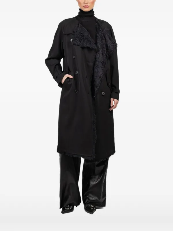 R13 Reversible Fringed Coat in Black