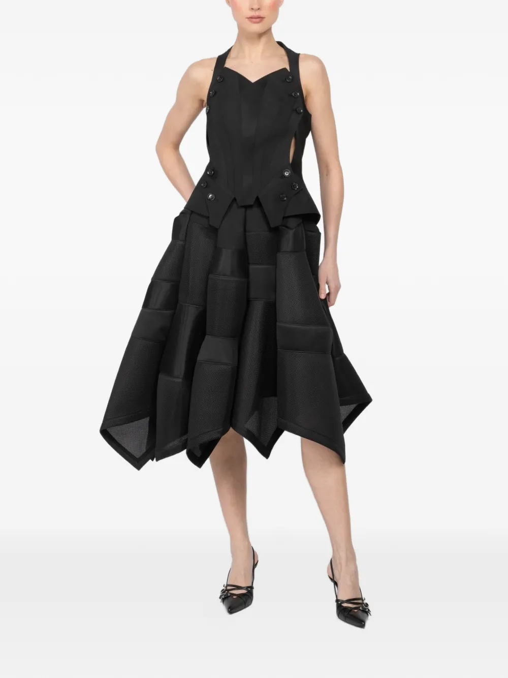 Shiro Sakai patchwork panelled skirt - Zwart