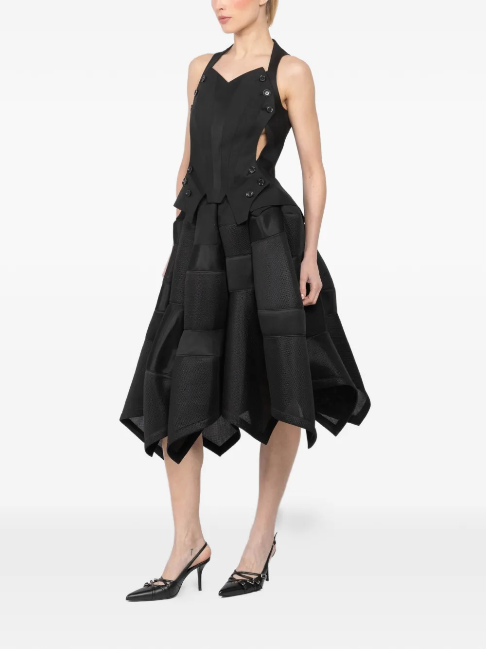 Shiro Sakai Rok met patchwork en vlakken Zwart