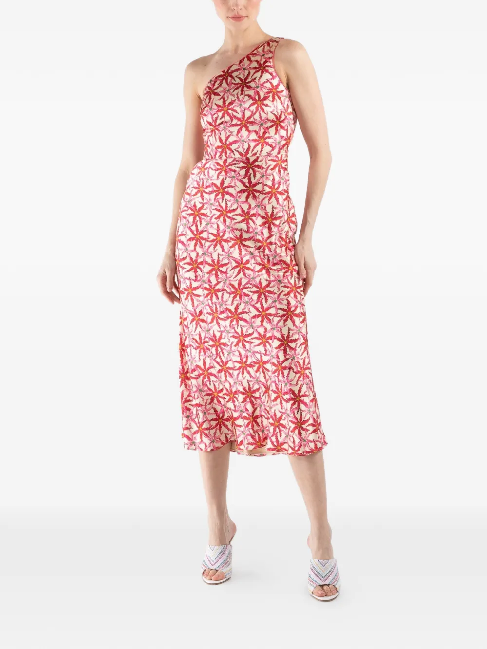 Saloni Justine one-shoulder floral midi dress - Beige