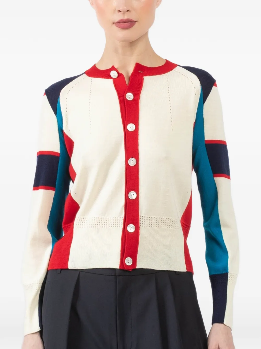 Shiro Sakai colourblock crew-neck cardigan - Toni neutri