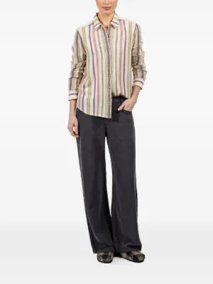 Haut Femme Xirena Taille XL En Coton Rayé - Manches Longues, Boutonnage, Fabriqué USA