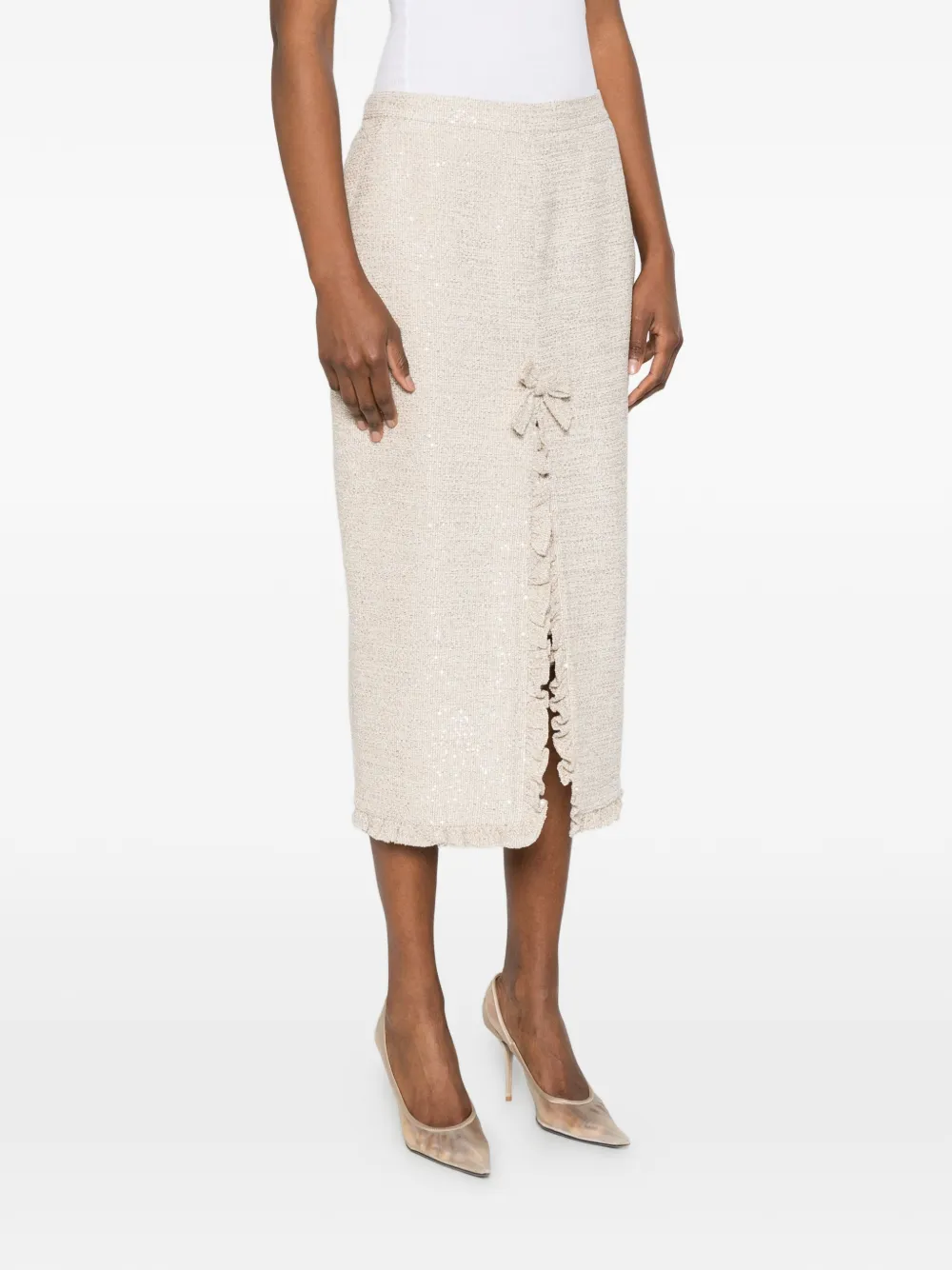  Alessandra Rich Bow-embellished Sequined Skirt - Neutrals 