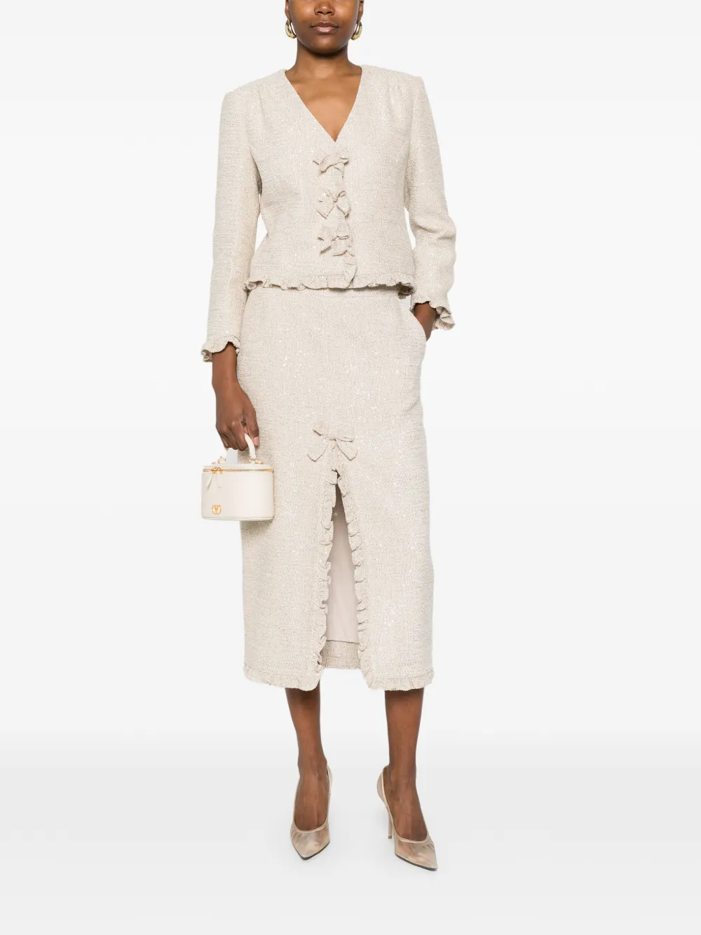  Alessandra Rich Bow-embellished Sequined Skirt - Neutrals 