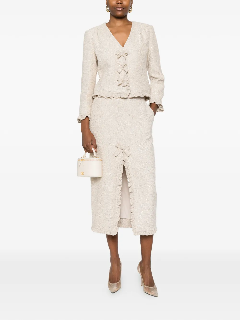  Alessandra Rich Sequined Bow-embellished Jacket - Neutrals 